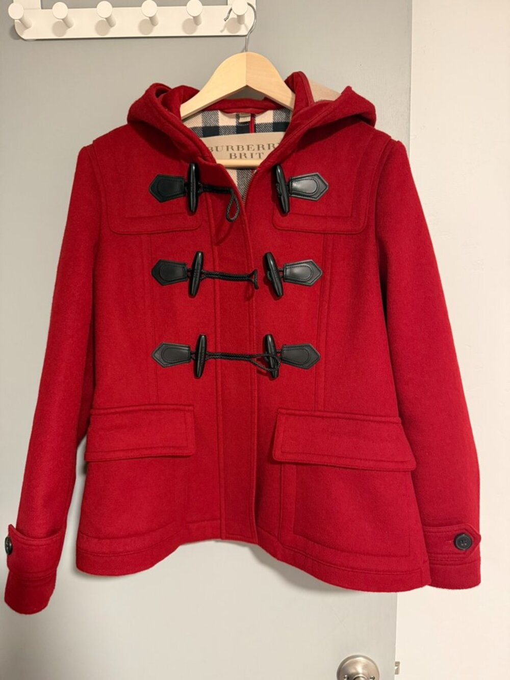 Burberry Brit Classic Red Wool Duffle Coat - Size：8 - Mint Condition